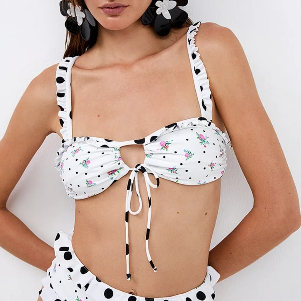 New!For Love and Lemons‎ Rosemary Floral Polka Dot Bikini Top